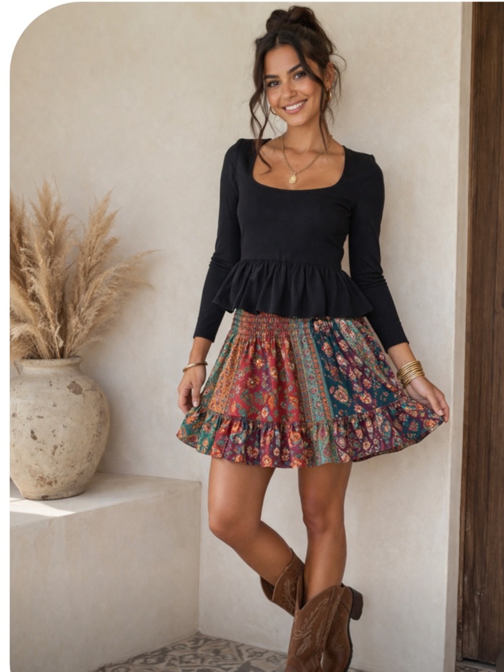 Wild Fable Black Square Neck Peplum Blouse